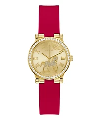 Guess Women's Gold-Tone Red Silicone Analog Watch, 32mm