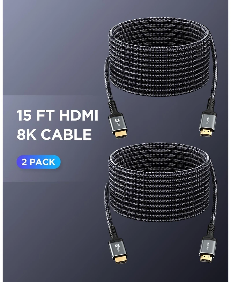 Powerbear Hdmi Cable 8K 2-Pack High Speed Braided Cord for Laptop Monitor PS4 PS5 Xbox Fire Tv Apple Tv