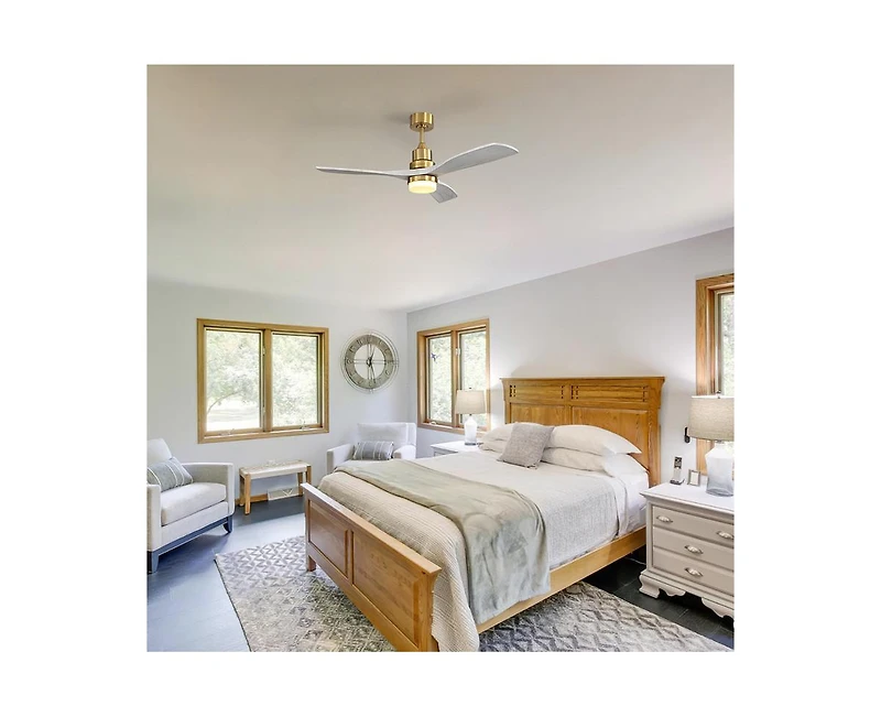 52-inch Modern Minimalist Golden 3 Blades Ceiling Fan with 3 color Dimmable and Memory Function Light and Remote control