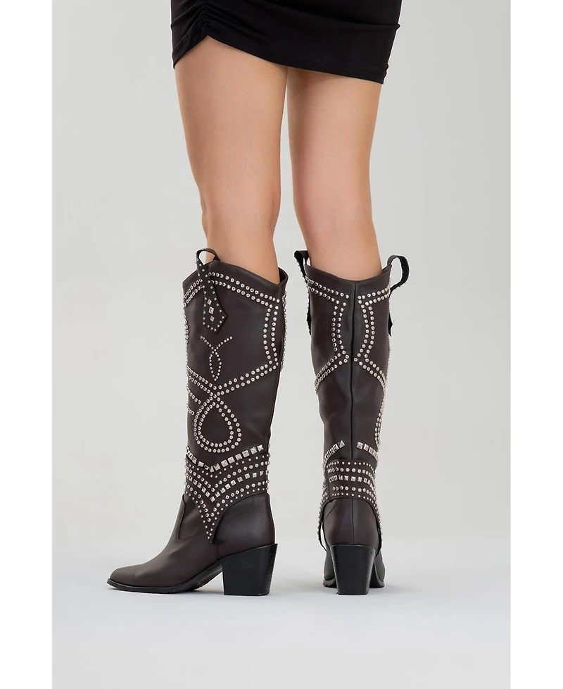 Prologue Shoes Draga Studded Block Heel Knee High Boot (Women)