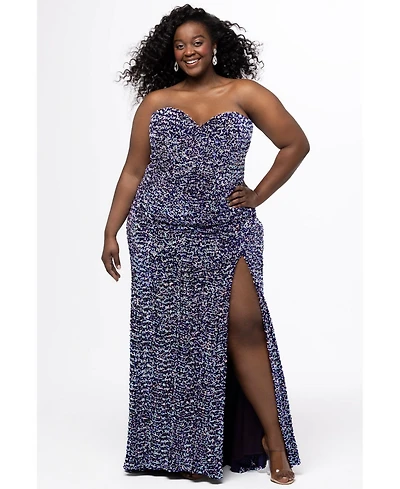 Sydney's Closet Women's Purple Multi Sequin Velvet Fitted Prom Dress