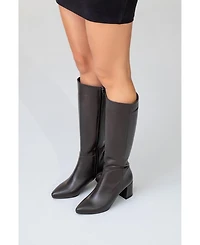 Forever & Always Shoes Sejas Leather Block Heel Knee-High Boot (Women)