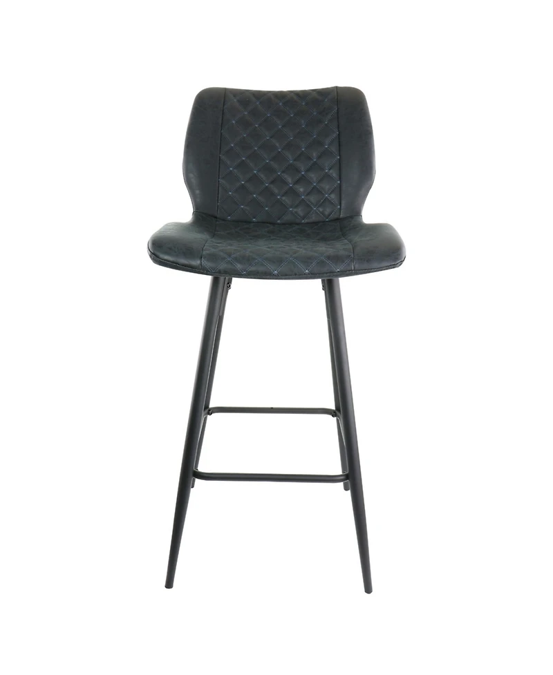 Elama 2 Piece Diamond Stitched Faux Leather Bar Chair in Black with Metal Legs