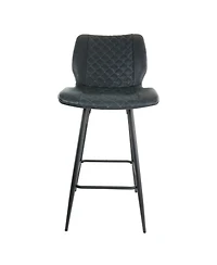 Elama 2 Piece Diamond Stitched Faux Leather Bar Chair in Black with Metal Legs