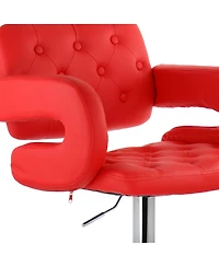 Elama Faux Leather Tufted Bar Stool in Red with Chrome Base and Adjustable Height