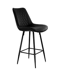 Elama 2 Piece Diamond Stitched Faux Leather Bar Chair in Black with Metal Legs