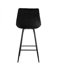 Elama 2 Piece Velvet Tufted Bar Chair in Black with Metal Legs