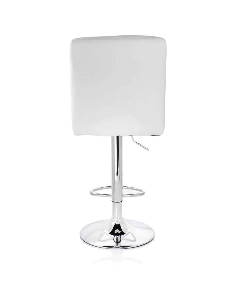 Elama 2 Piece Square Tufted Faux Leather Adjustable Bar Stool in White with Chrome Base