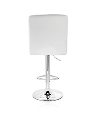 Elama 2 Piece Square Tufted Faux Leather Adjustable Bar Stool in White with Chrome Base