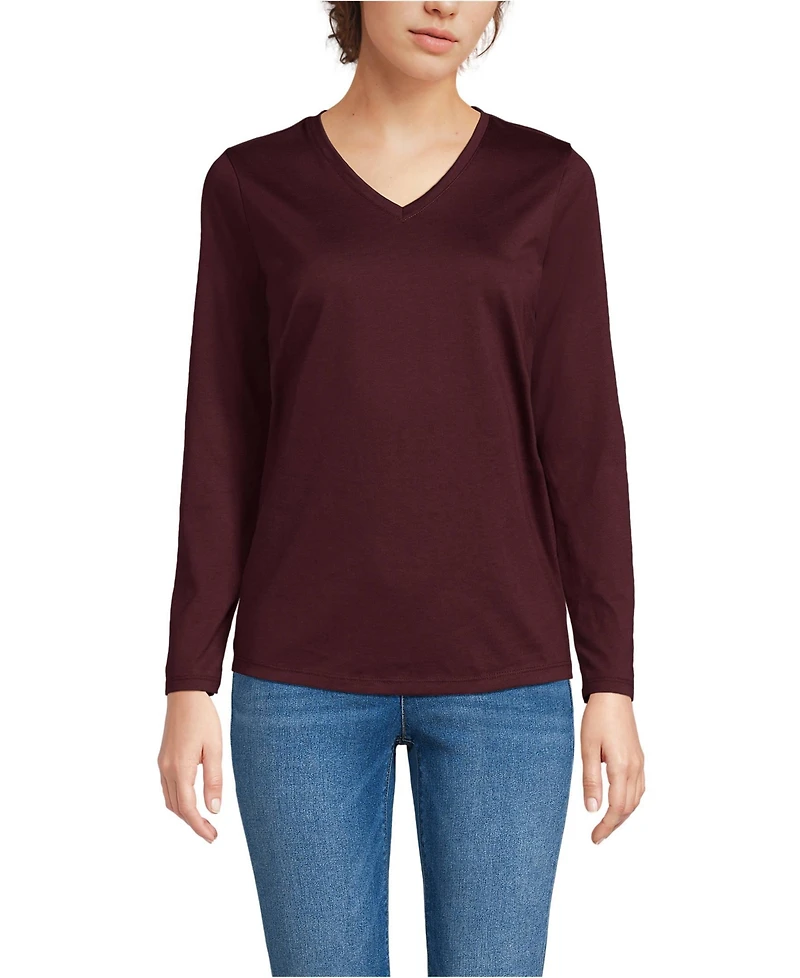 Lands' End Women's Supima Cotton Long Sleeve V-Neck T-Shirt