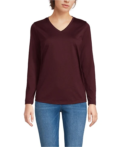 Lands' End Women's Supima Cotton Long Sleeve V-Neck T-Shirt