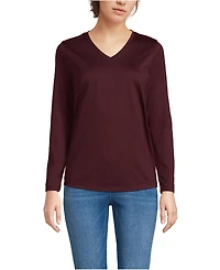 Lands' End Women's Supima Cotton Long Sleeve V-Neck T-Shirt