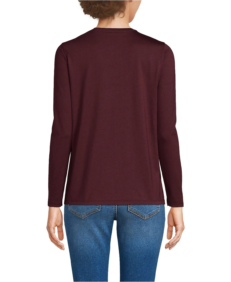 Lands' End Women's Supima Cotton Long Sleeve V-Neck T-Shirt