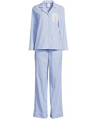 Lands' End Women's Cotton Poplin 2 Piece Pajama Set - Long Sleeve Top and Pants