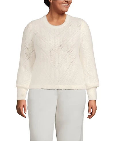 Lands' End Plus Eyelash Fuzzy Pointelle Puff Sleeve Sweater