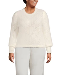 Lands' End Plus Eyelash Fuzzy Pointelle Puff Sleeve Sweater