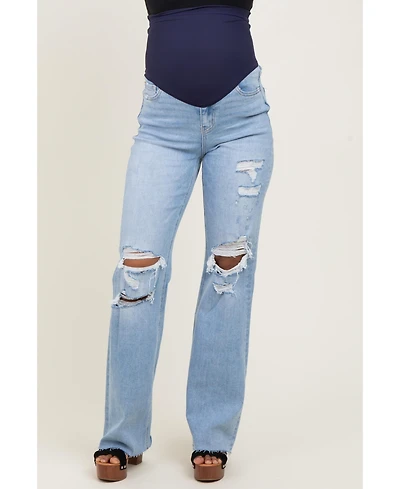 Pinkblush Maternity Light Blue 90'S Vintage Super High Rise Flare Jeans