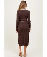 Pinkblush Maternity Brown Soft Stretchy Rib Fitted Sweater Midi Dress