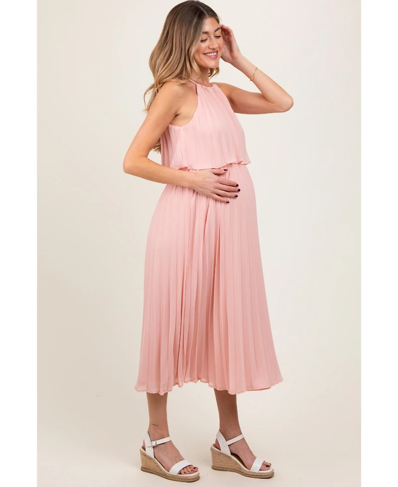 Pinkblush Pink Pleated Woven Maternity Midi Dress