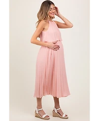 Pinkblush Pink Pleated Woven Maternity Midi Dress