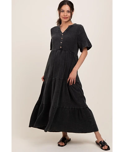 Pinkblush Maternity Black Button Front Tiered Maxi Dress