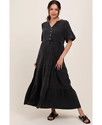 Pinkblush Maternity Black Button Front Tiered Maxi Dress
