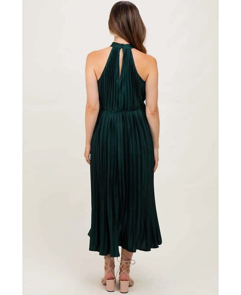 Pinkblush Maternity Forest Green Pleated Halter Dress