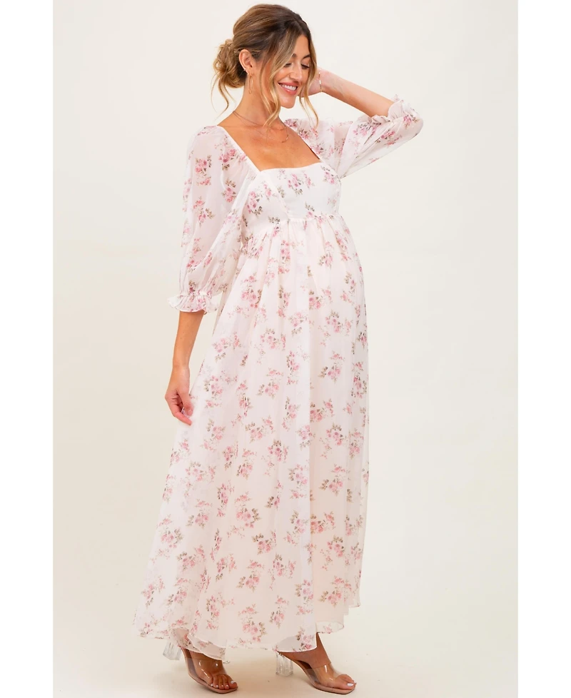 Pinkblush Maternity Light Pink Floral Chiffon Long Sleeve Maxi Dress