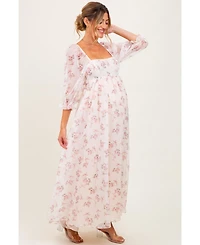 Pinkblush Maternity Light Pink Floral Chiffon Long Sleeve Maxi Dress