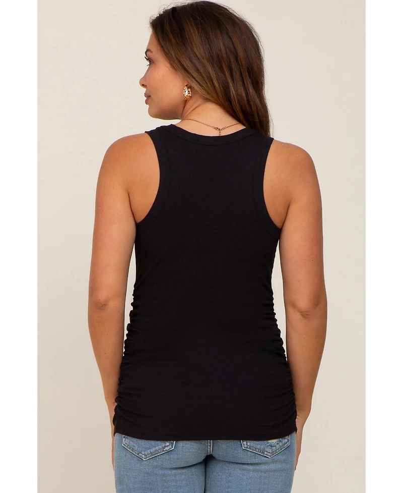 Pinkblush Maternity Charcoal Ribbed Sleeveless Ruched Tank Top