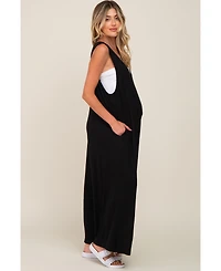 Pinkblush Maternity Black Deep V Sleeveless Wide Leg Jumpsuit