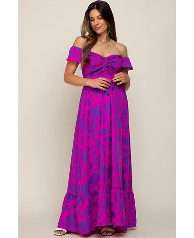 Pinkblush Maternity Magenta Floral Smocked Cinched Top Maxi Dress