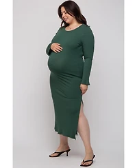 Pinkblush Plus Forest Green Ribbed Side Slit Maxi Dress