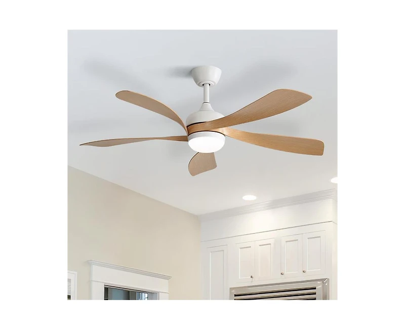 Sofucor 52-inch Modern Downrod Indoor Abs 5 Blades Led Light with Remote Control Support Six Speed Ajustable Ceiling Fan