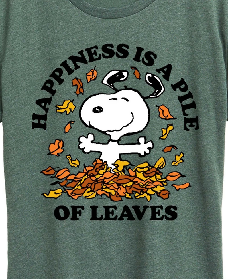 Snoopy Hybrid Apparel Plus SizeHappiness is a Pile of Leaves Women's Short Sleeve Graphic T-shirts