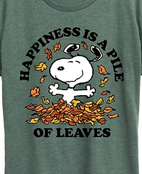 Snoopy Hybrid Apparel Plus SizeHappiness is a Pile of Leaves Women's Short Sleeve Graphic T-shirts