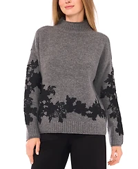 Vince Camuto Women's Floral Embellished Mock Neck Sweater