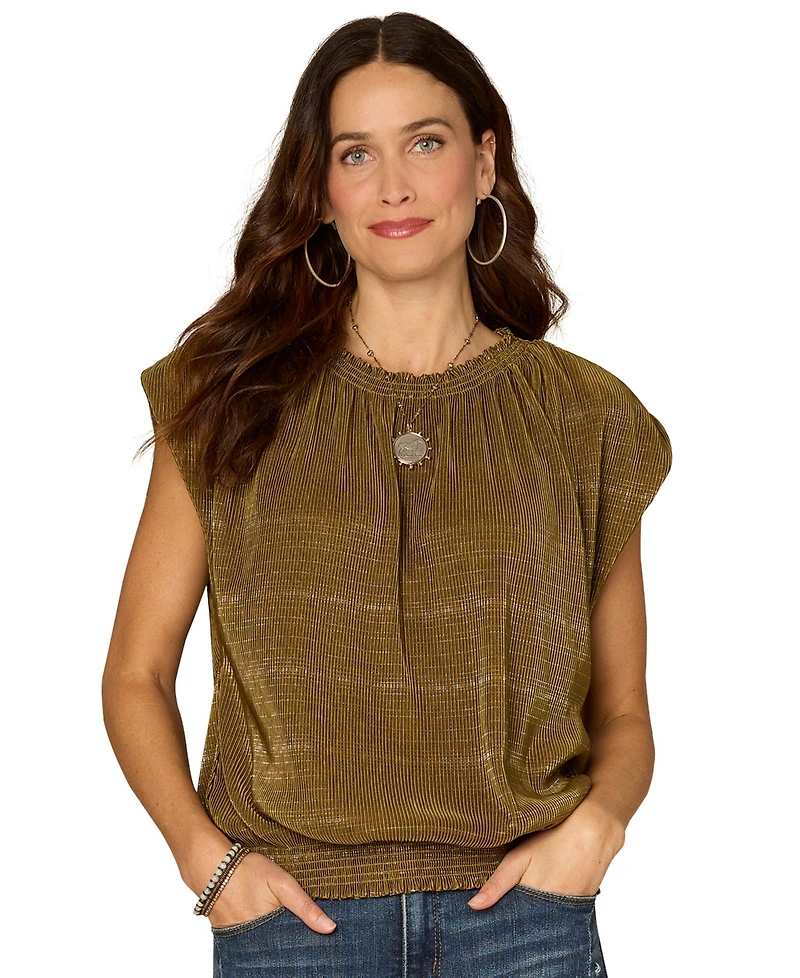 Democracy Petite Extended Cap Sleeve Crewneck Top