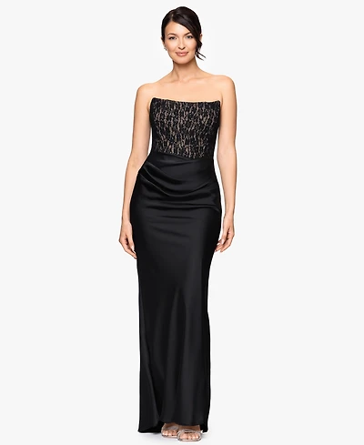 Betsy & Adam Women's Strapless Lace Top Gown