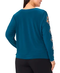 Msk Plus Faraj Long Sleeves Faux Wrap Top