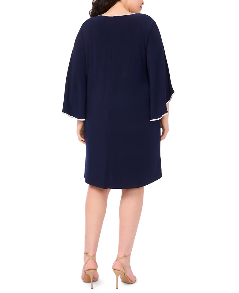 Msk Plus V-Neck Cape Sleeves Dress