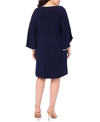 Msk Plus V-Neck Cape Sleeves Dress
