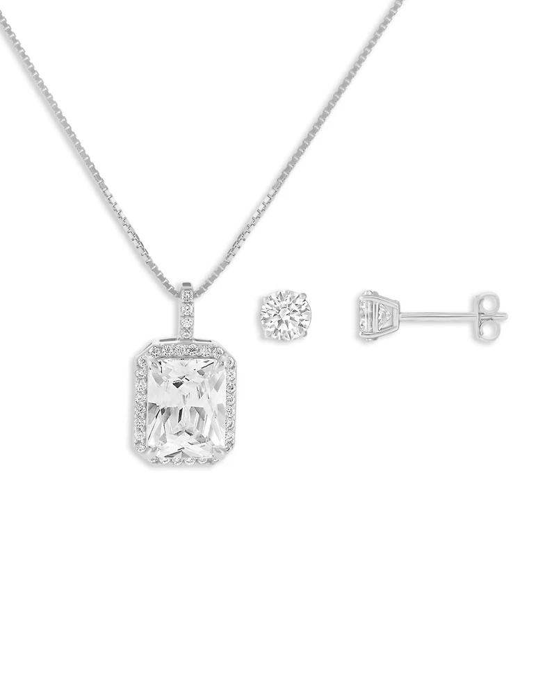 Holiday Lane Cubic Zirconia Emerald Shaped Center Stone Pendant Necklace and Stud Earring Set, Macy's Exclusive