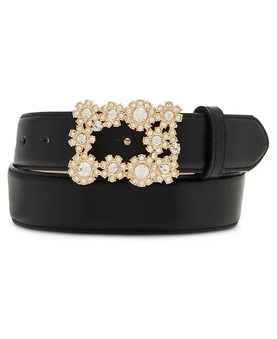 Steve Madden Women's Rhinestone Floral Buckle Belt