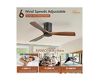 52-inch Modern 3 Solid Wood Blade Ceiling Fan with 6-speed Remote Control and Forward Reverse Rotation Function for Indoor