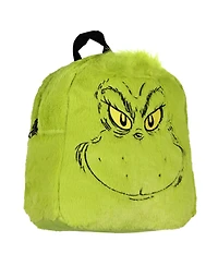 The Grinch Embroidered Smiling Face w/ 3D Hair Tuft Fuzzy Soft Mini Backpack Purse with Adjustable Straps