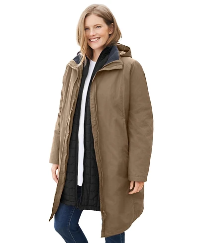 Woman Within Women's 3-In-1 Hooded Taslon Jacket