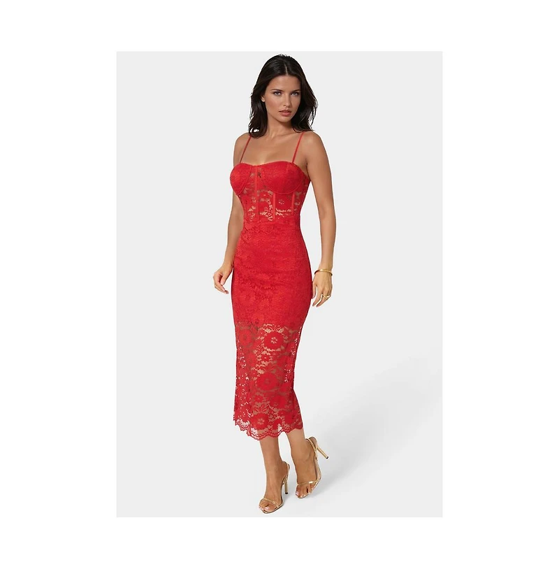 Bebe Women's Lace Corset Midi Dress