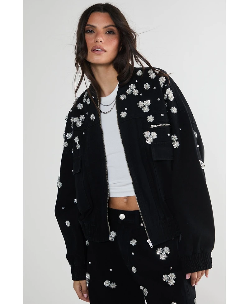 Nasty Gal Embellished Flower Applique Jacket