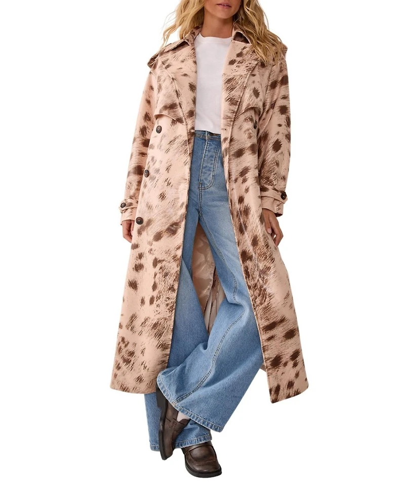 Nasty Gal Women's Cow Print Faux Leather Trench Coat